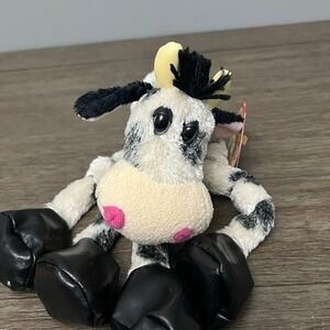 First & Main Knot Knee Cow Plush Spotted Black White Long Floppy Legs 11 inch